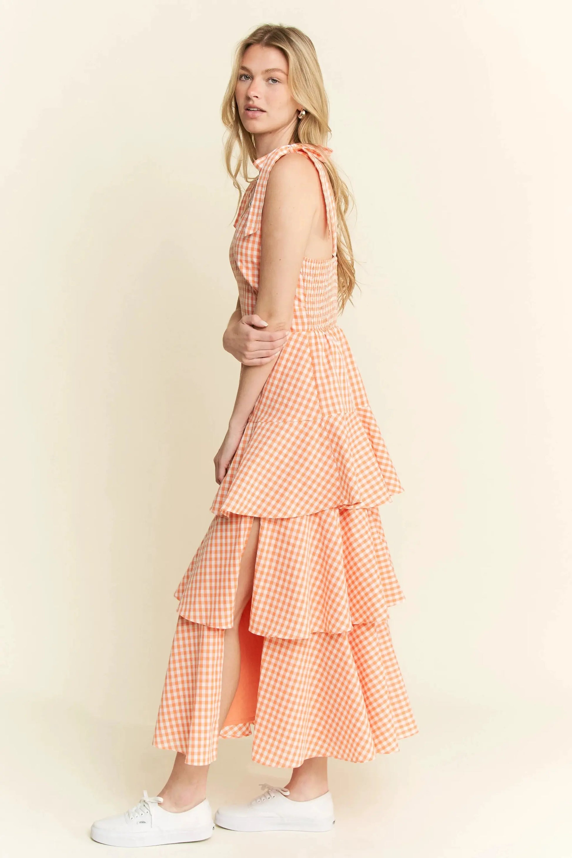 Jade By Jane Sleeveless Gingham Print Tiered Midi Dress by Jade By Jane
