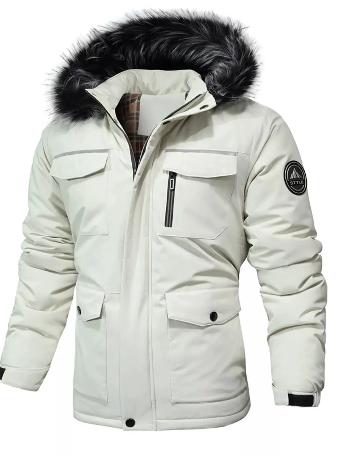 Men's Plus Size Fur Hooded Winter Parka Coat by Partner Label