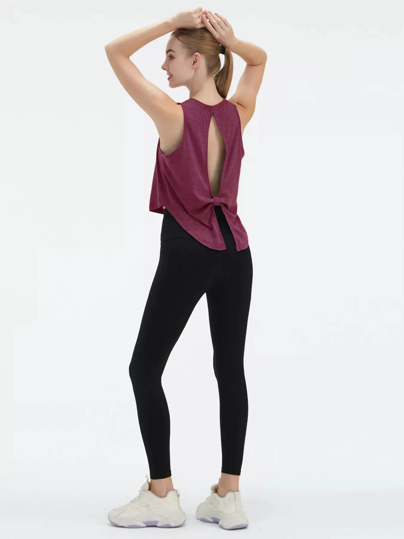 Cutout Back Round Neck Active Tank by Trendsi