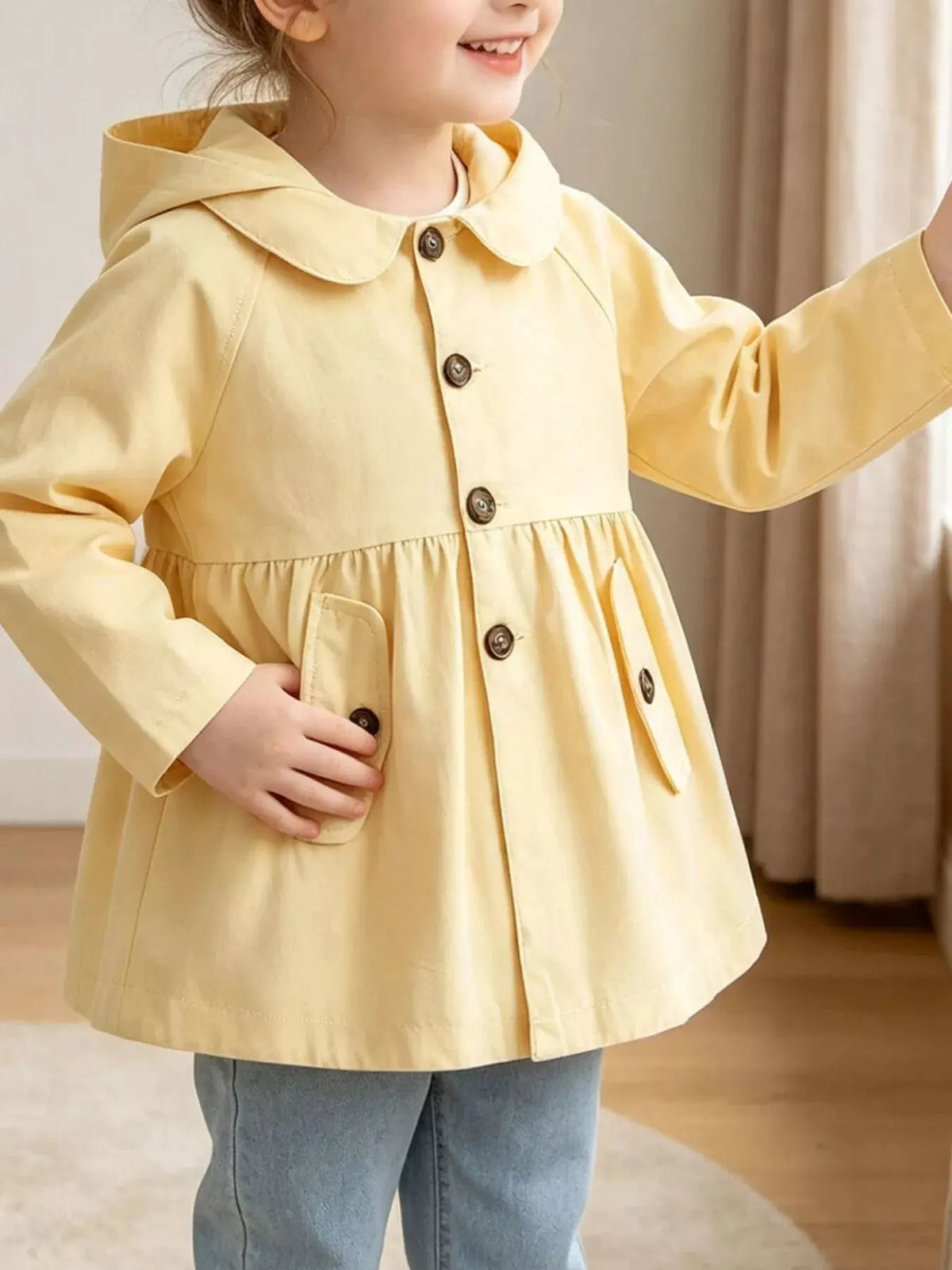 Children's Hooded Peplum Trench Coat by Trendsi