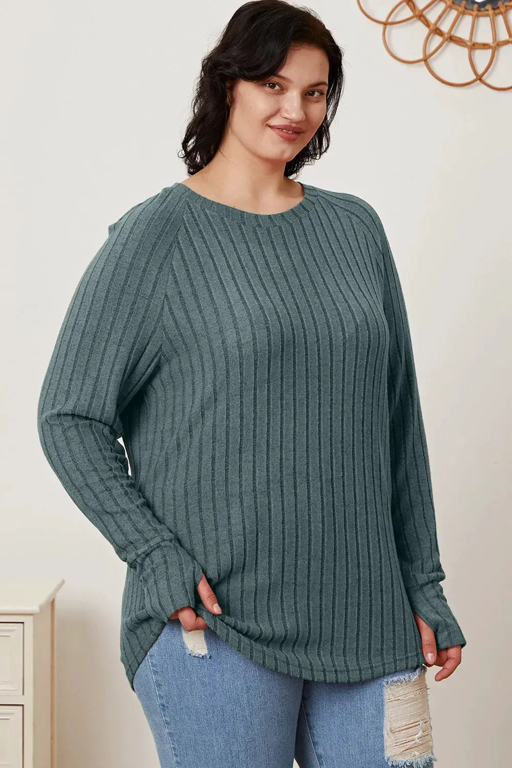 Basic Bae Full Size Ribbed Thumbhole Sleeve T-Shirt by Basic Bae