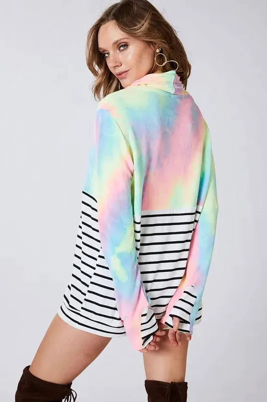 BiBi Tie Dye French Terry Cowl Neck Top by BiBi