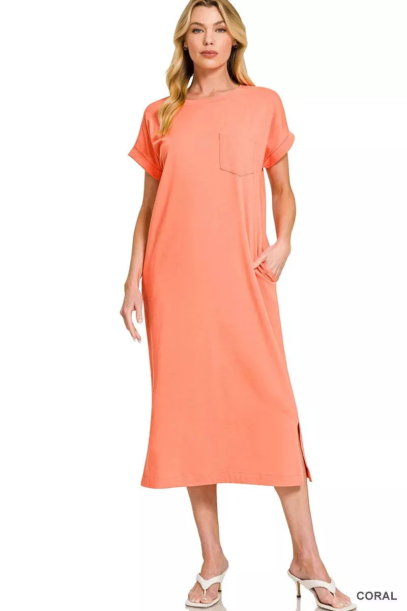 Zenana Round Neck Short Sleeve Midi Dress by Zenana