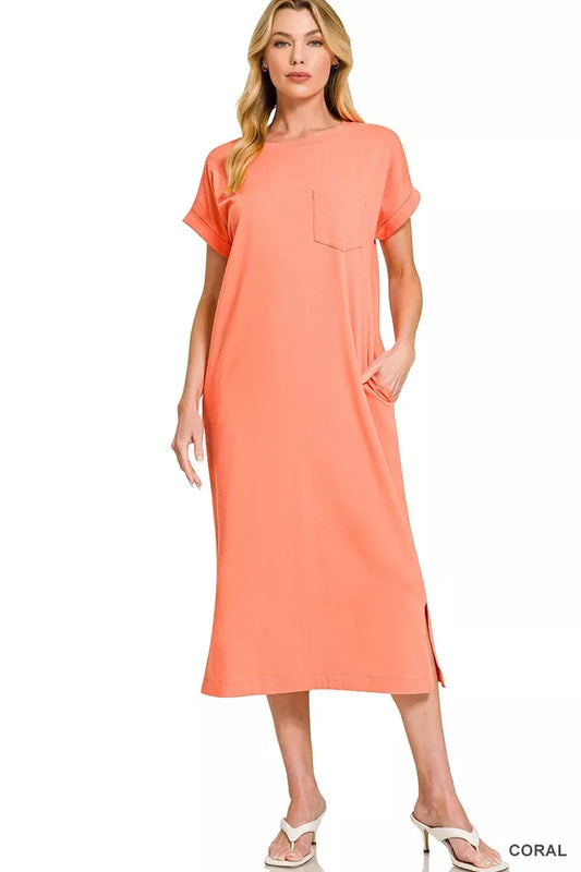 Zenana Round Neck Short Sleeve Midi Dress by Zenana