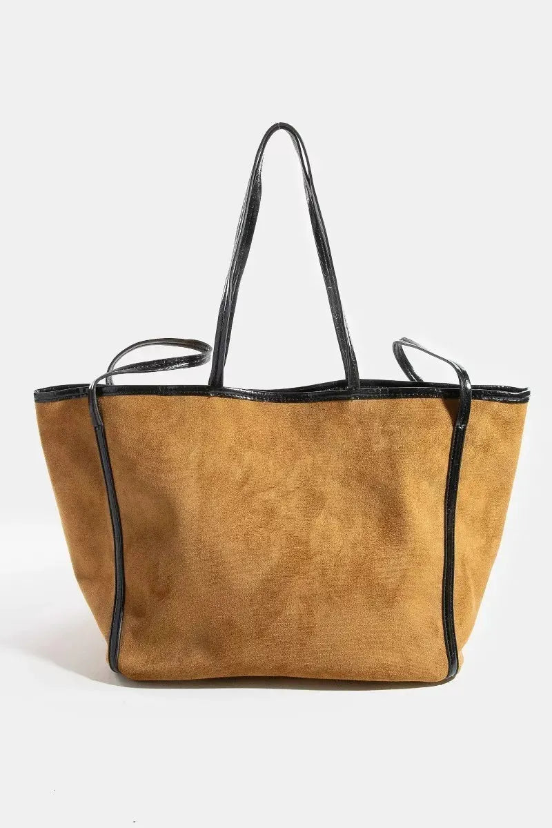 Fame Suede Tote Faux Leather Trim Shoulder Strap by Fame
