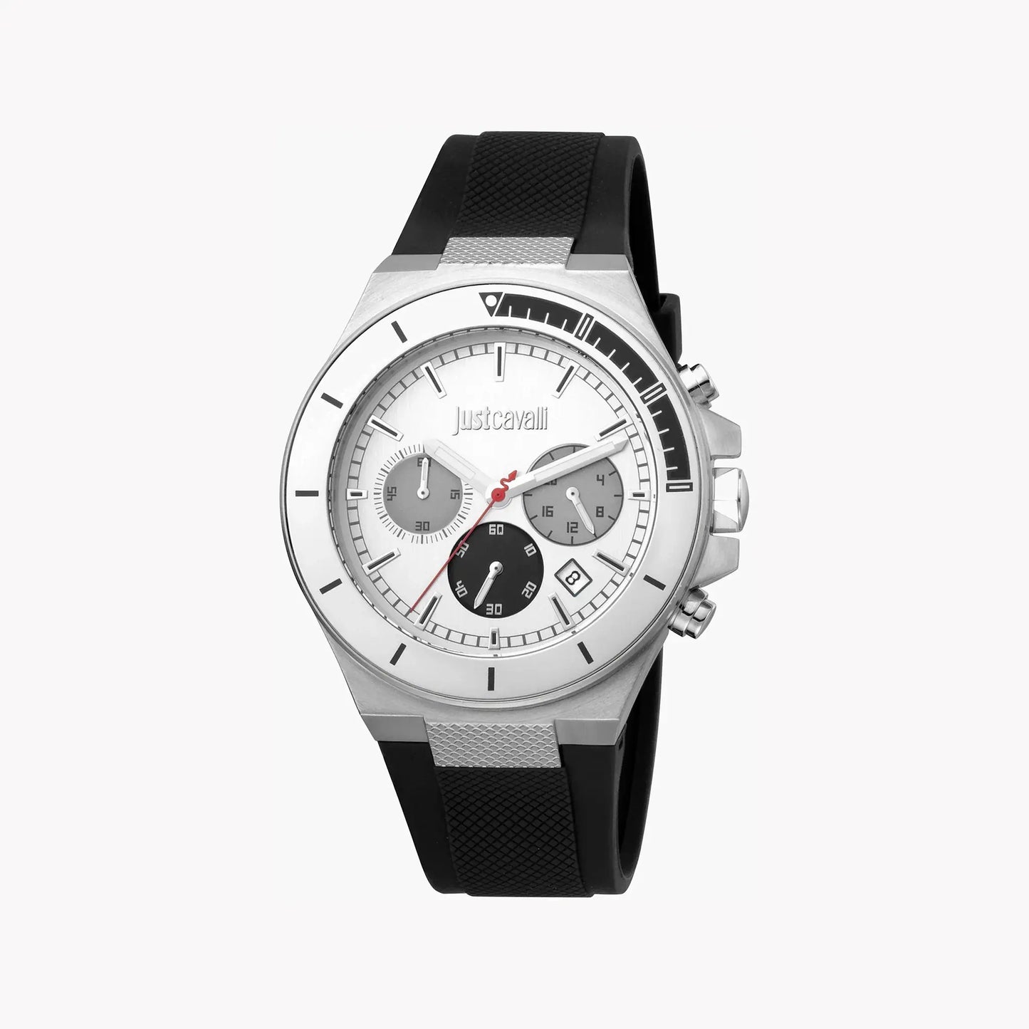 Just Cavalli Men's Silver Dial Watch, Black Silicone | Jc1g139p0015 by JUST CAVALLI