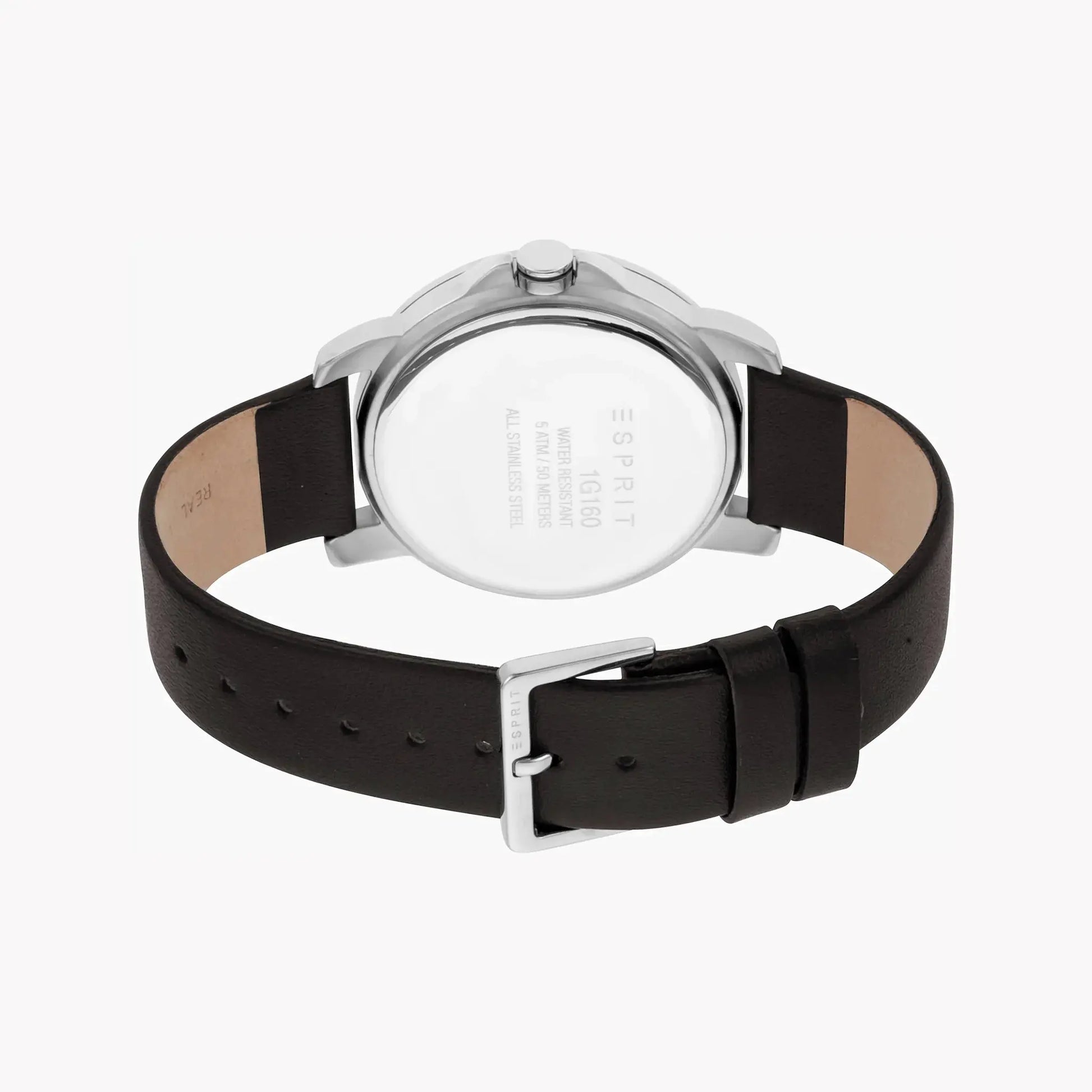 Esprit Men's Black Leather Watch, Silver Dial | Es1g021m0045 by ESPRIT