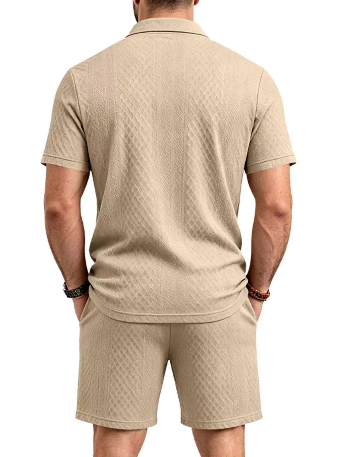 Men's Full Size Textured Short Sleeve Polo and Shorts Set Plus Size by POL
