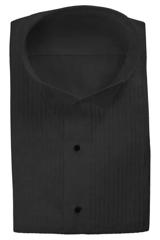 Tuxedo Shirt Pleated Wingtip Collar Microfiber Black Classic Fit by Tux-USA