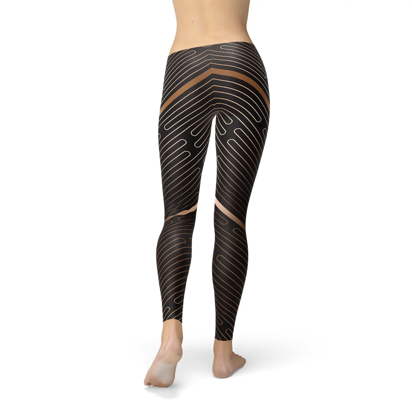 Women’s Brown Striped Sports Leggings High Waisted Workout Yoga Pants by Inland Leather