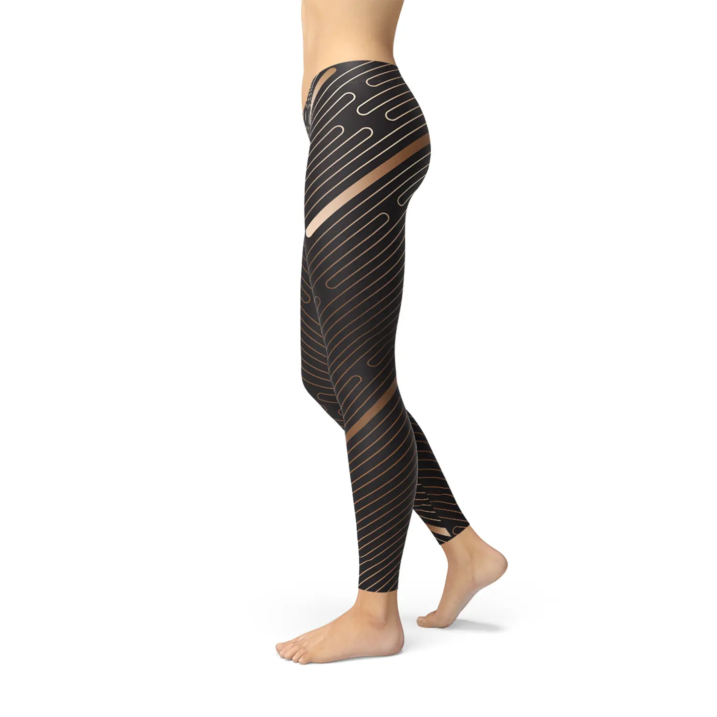 Women’s Brown Striped Sports Leggings High Waisted Workout Yoga Pants by Inland Leather