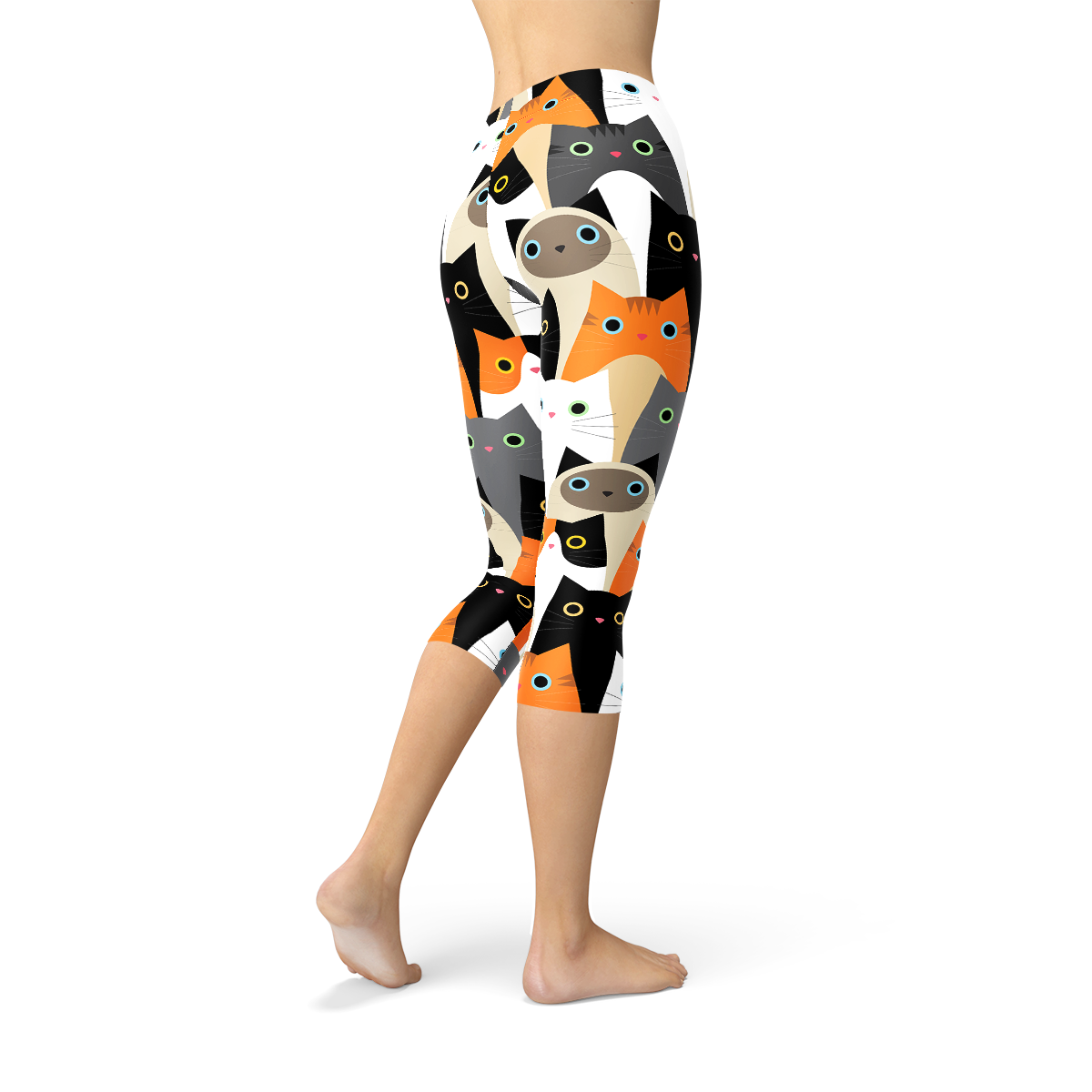 Womens All Over Print Cats Capri Leggings by Maroon Sooty