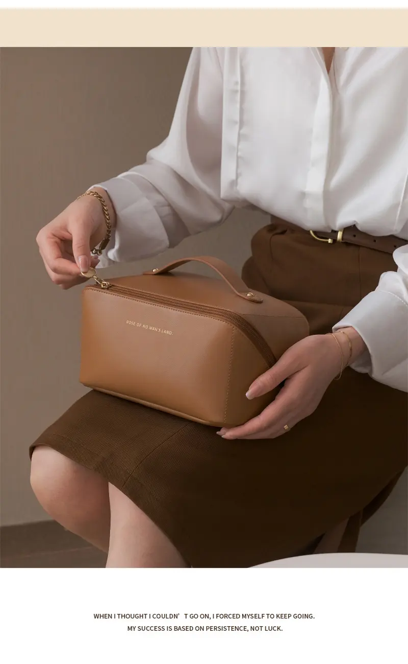 Leather Cosmetic Bag Makeup Organizer Toiletry Travel Case for Women by Inland Leather