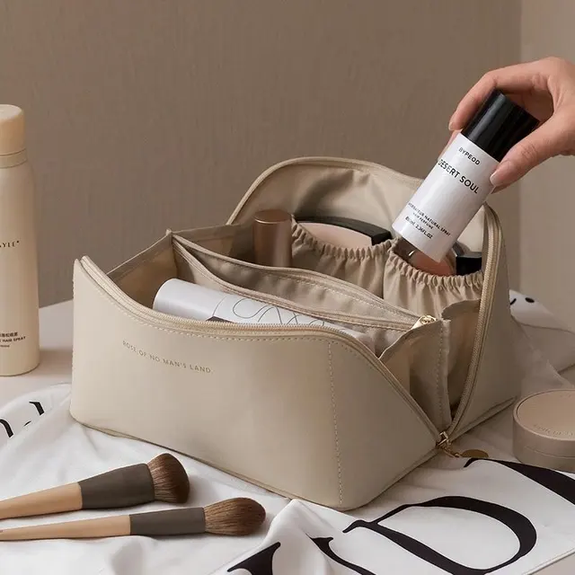 Leather Cosmetic Bag Makeup Organizer Toiletry Travel Case for Women by Inland Leather