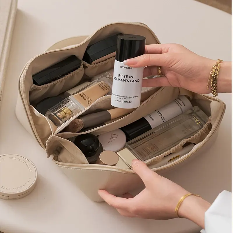 Leather Cosmetic Bag Makeup Organizer Toiletry Travel Case for Women by Inland Leather