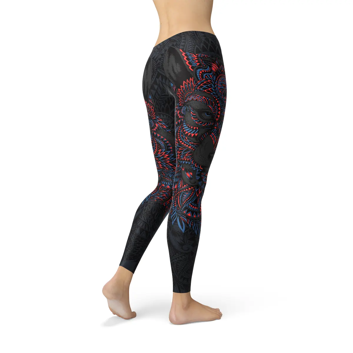 Womens Oriental Black Wolf Leggings by Maroon Sooty