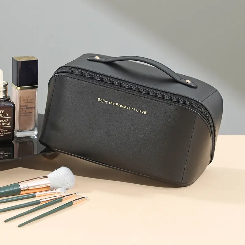 Leather Cosmetic Bag Makeup Organizer Toiletry Travel Case for Women by Inland Leather