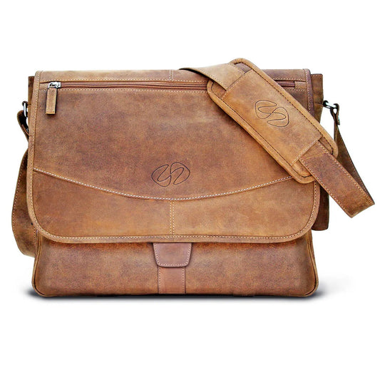 Premium Leather Messenger Bag for Men Laptop Shoulder Bag by Inland Leather