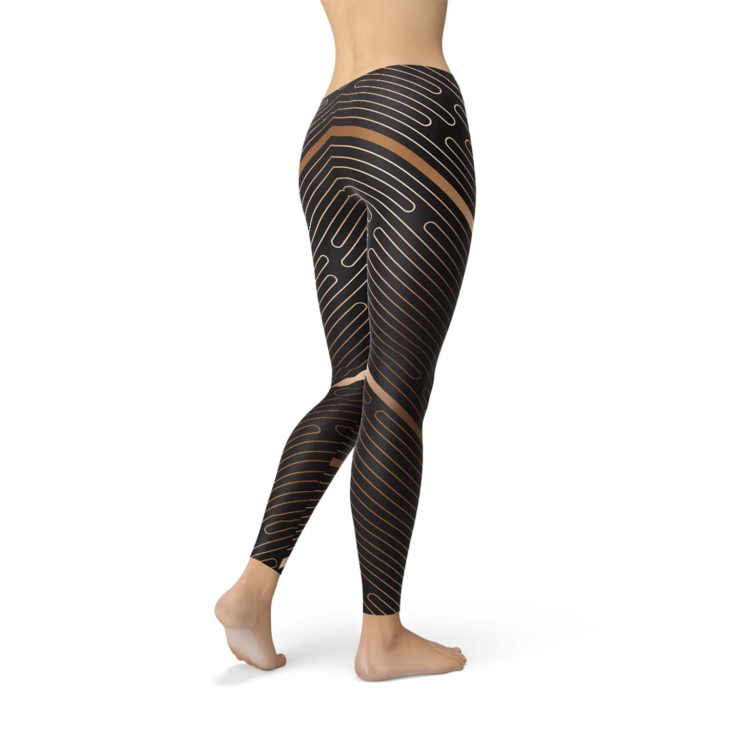 Women’s Brown Striped Sports Leggings High Waisted Workout Yoga Pants by Inland Leather