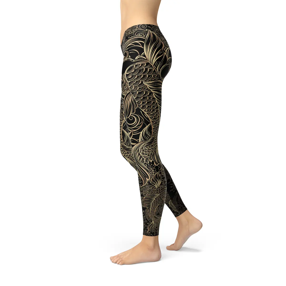 Womens Koi Fish Black Leggings by Maroon Sooty
