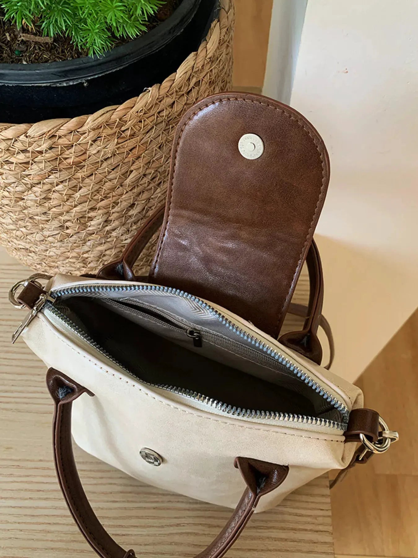Two-Tone Flap Decor Crossbody Bag with Charm by Partner Label