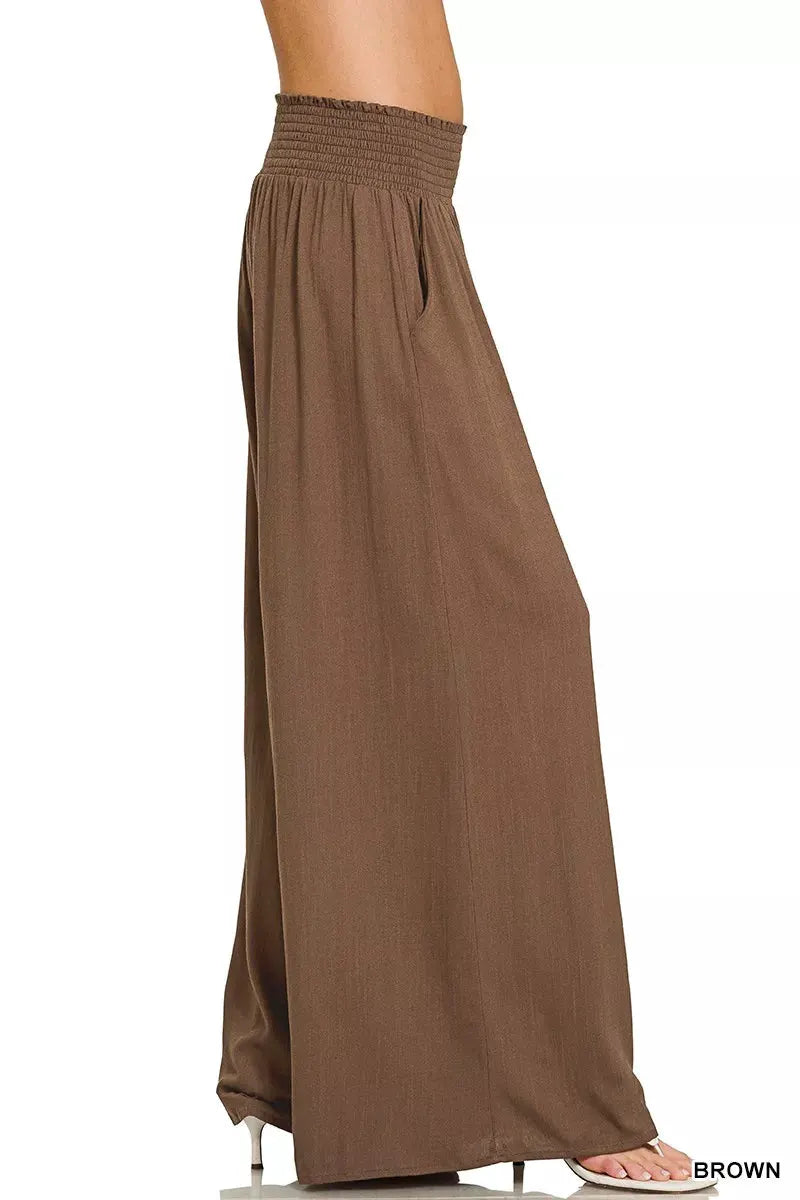 Zenana Smocked Waistband Wide Leg Lounge Pants by Zenana