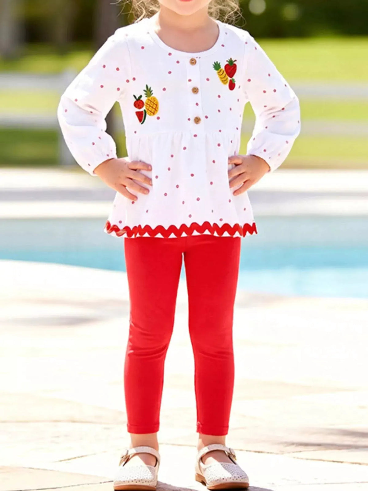 Children's Fruit Peplum Top and Leggings Two-Piece Set by Trendsi