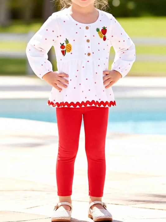 Children's Fruit Peplum Top and Leggings Two-Piece Set by Trendsi