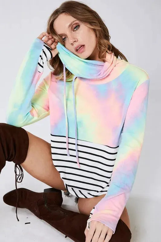 BiBi Tie Dye French Terry Cowl Neck Top by BiBi