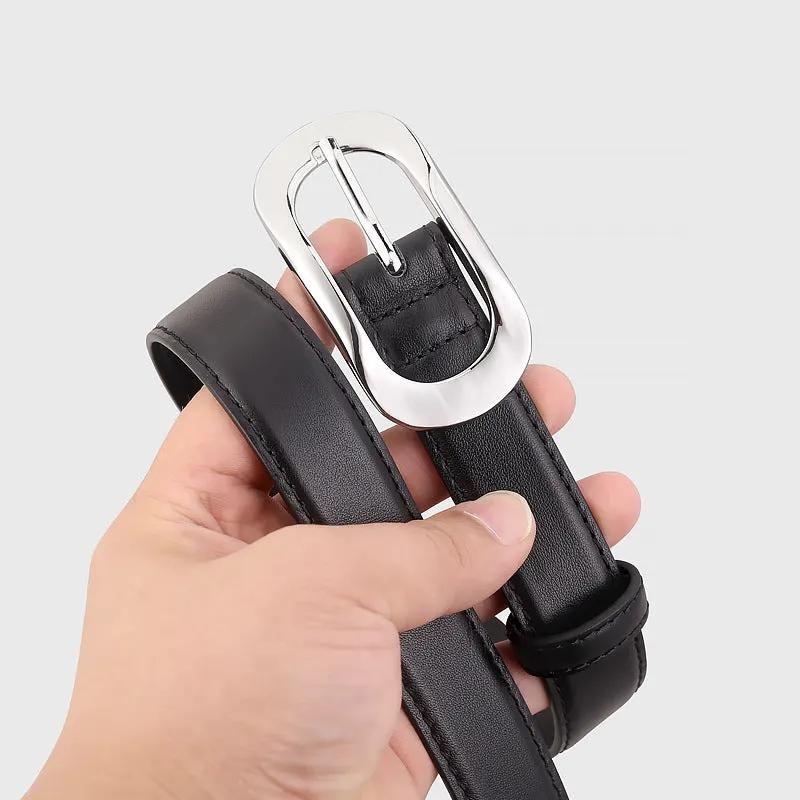Silver Buckle Leather Belt by Trendsi