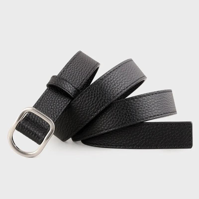 Leather Belt with Silver Buckle by Trendsi