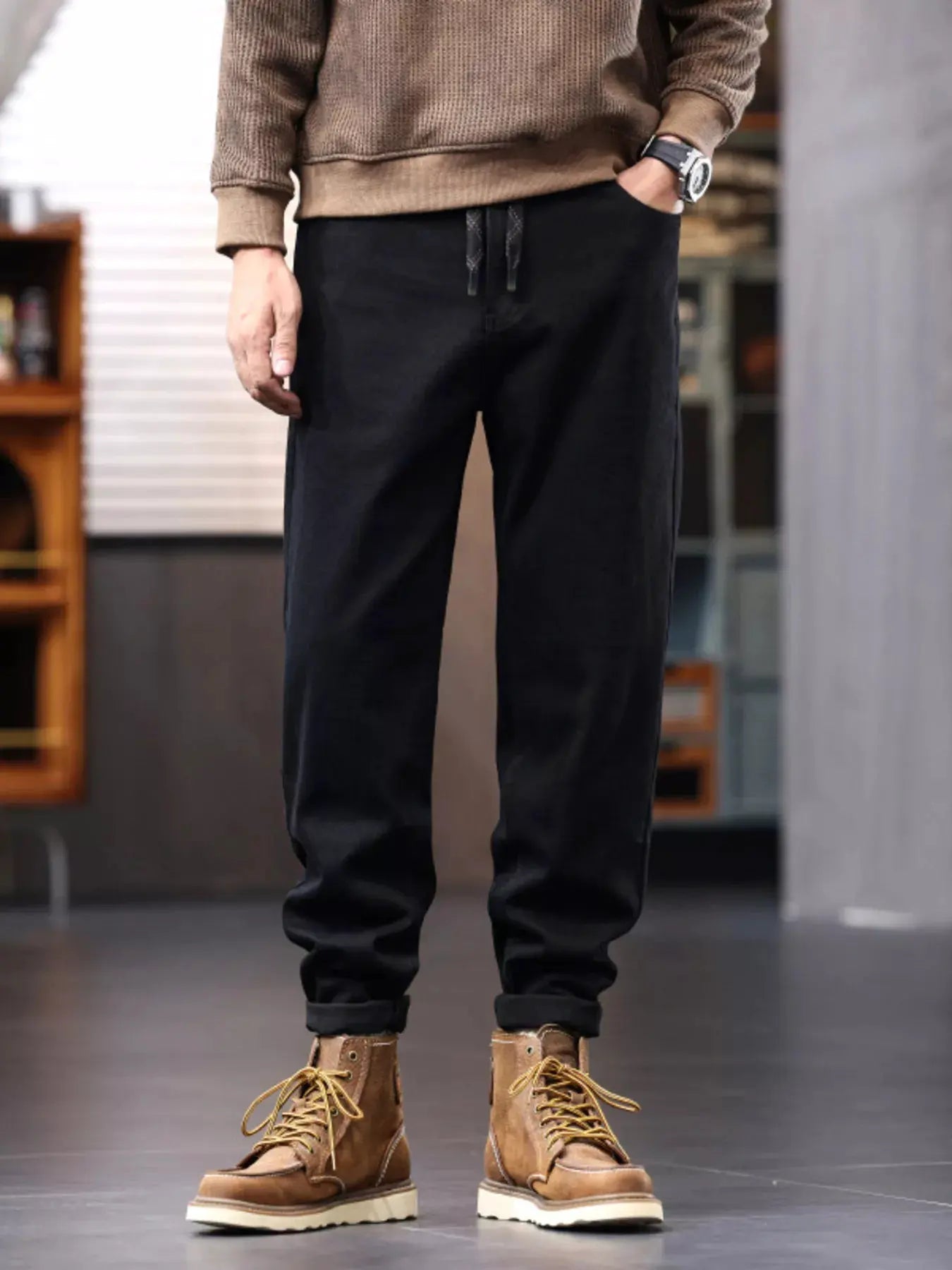 Men's Plus Size Casual Drawstring Jeans by Partner Label