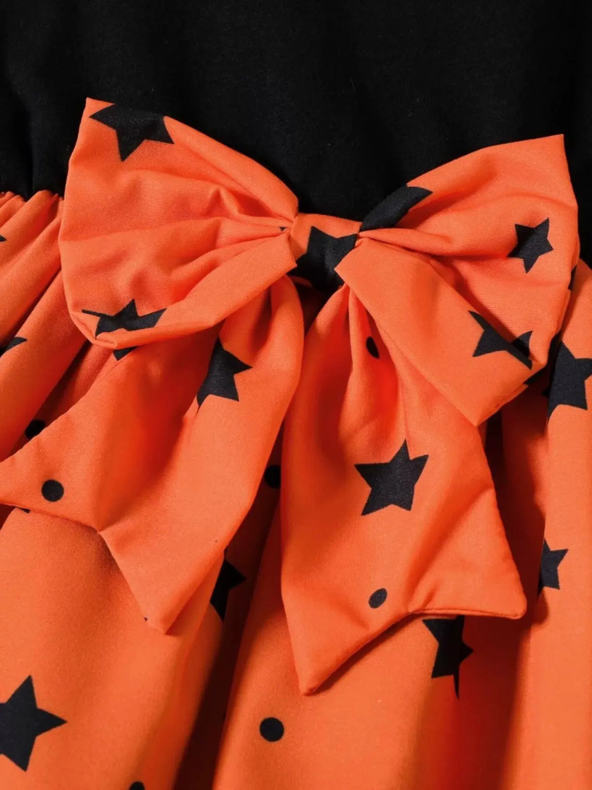 Children's Halloween Pumpkin Print Bowknot Long Sleeve Dress by Trendsi