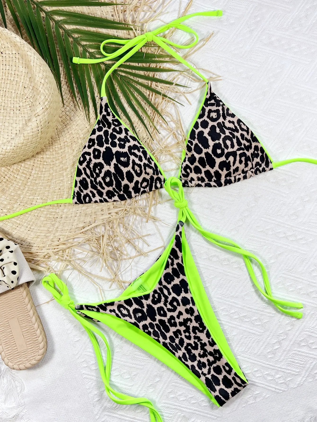 Leopard Print Halter Neck Tie Side Bikini Set by Partner Label