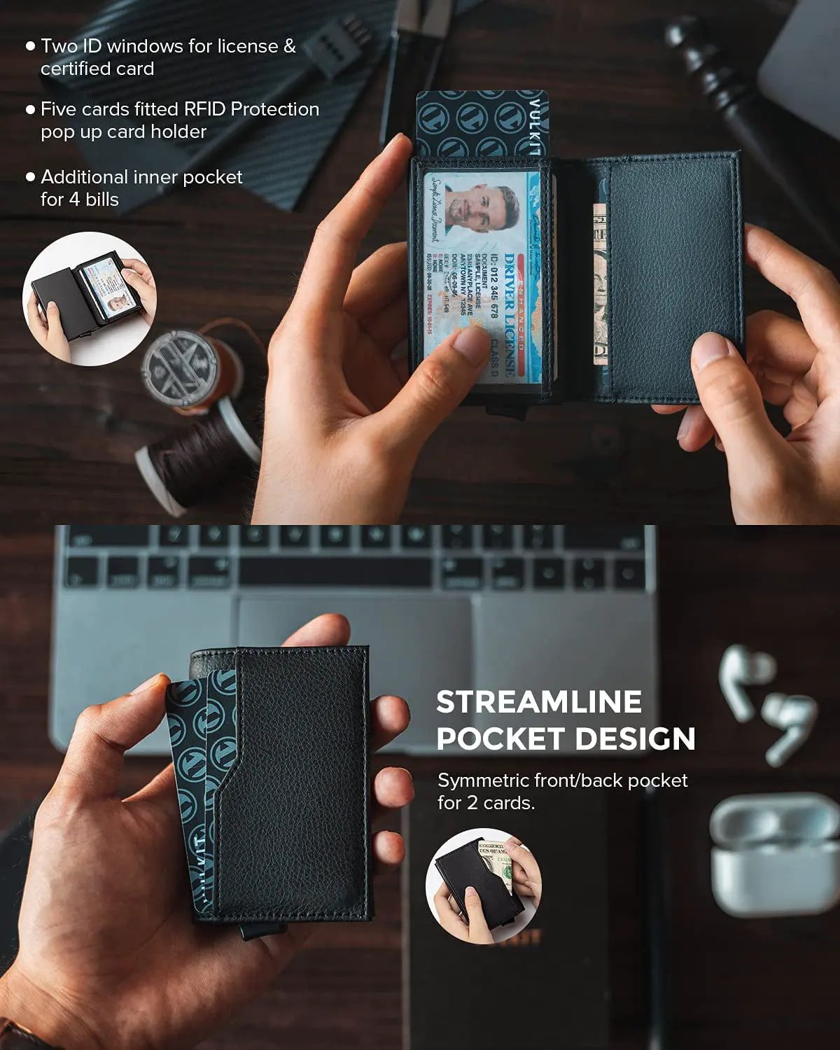 RFID Blocking Leather Credit Card Case 💳🖤 Double ID Window Wallet by Inland Leather
