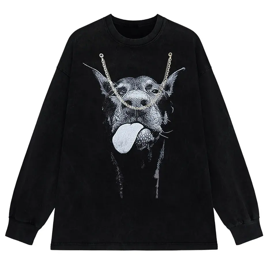 Gothic Dog Letter Print Vintage Washed Oversized T-Shirt by Vimost Shop