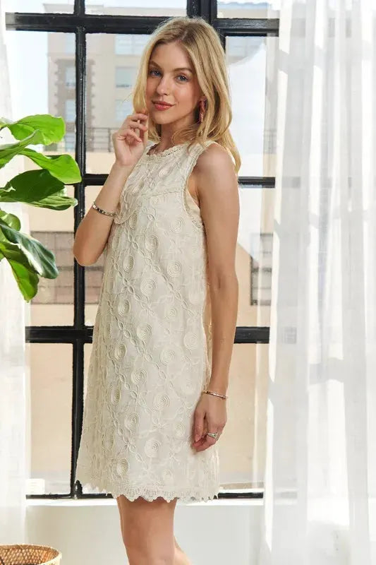 ADORA Applique Round Neck Sleeveless Shift Dress by ADORA