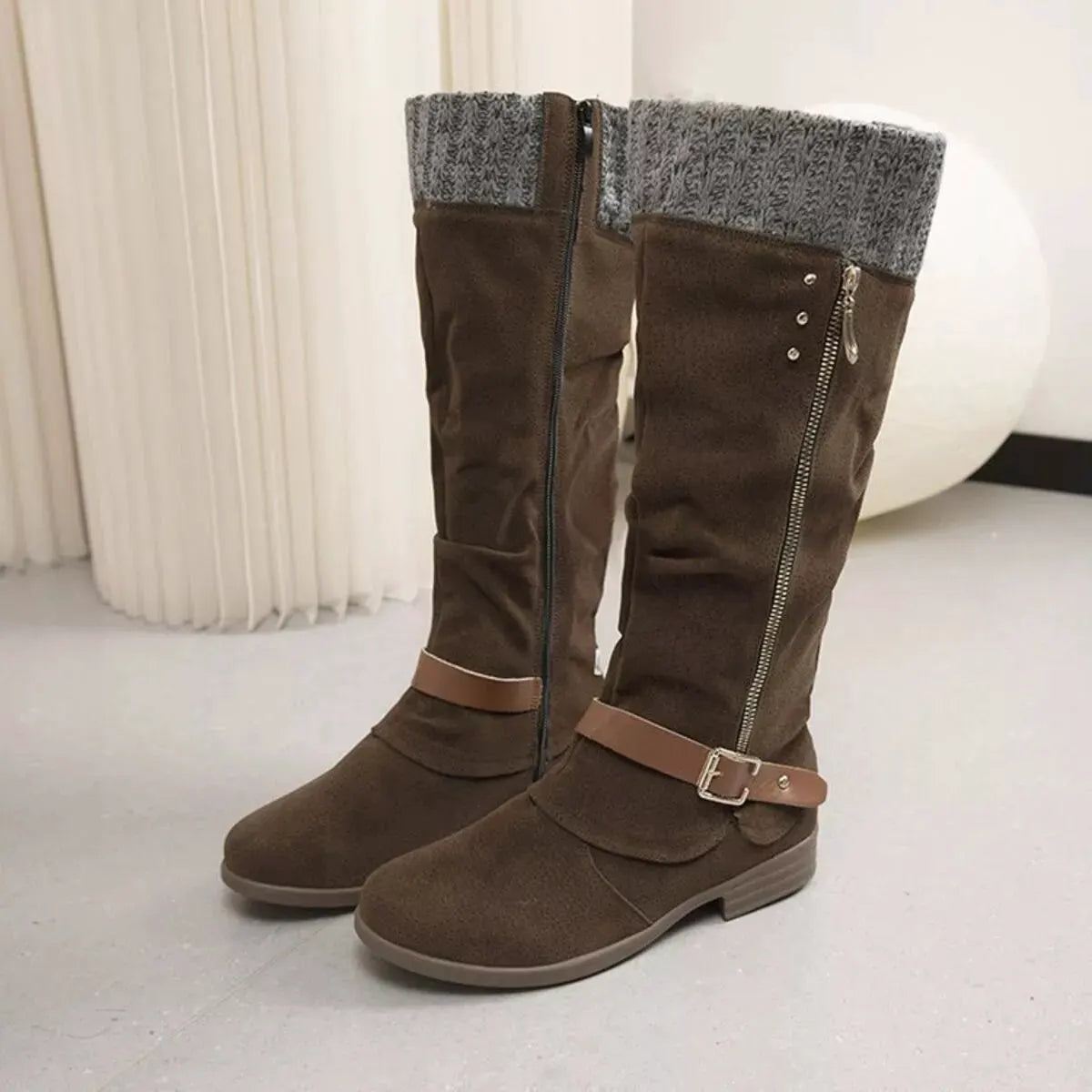 Knee High Slouch Boots with Knit Cuff by Partner Label