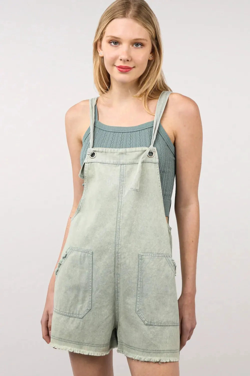 VERY J Washed Frayed Hem Denim Overall by Partner Label