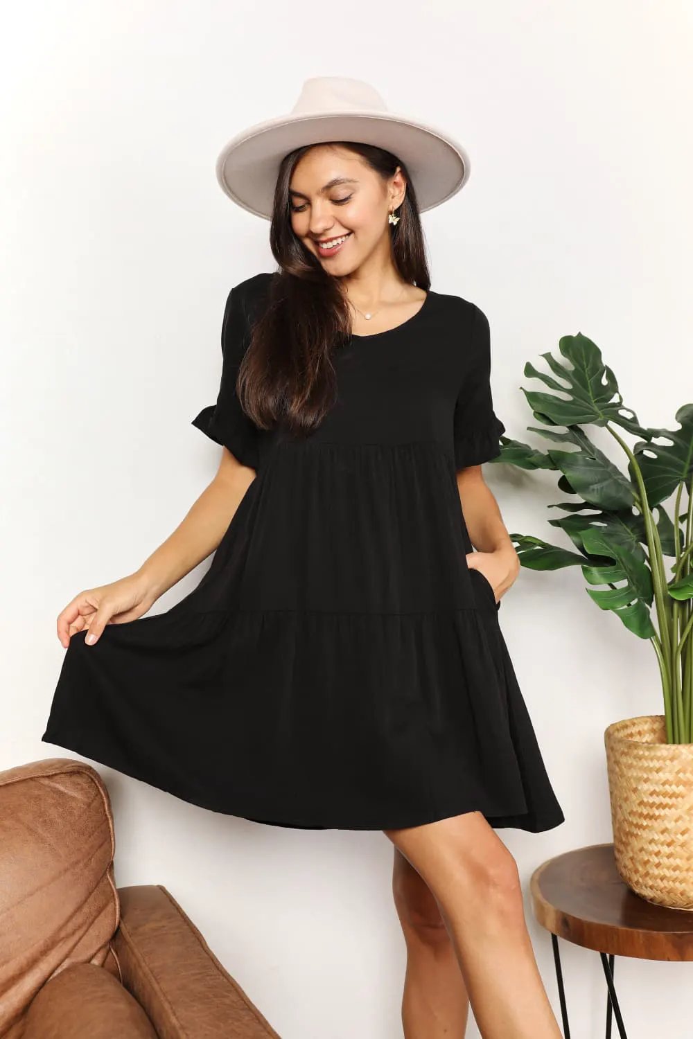Mandy V-Neck Flounce Sleeve Tiered Dress by Partner Label