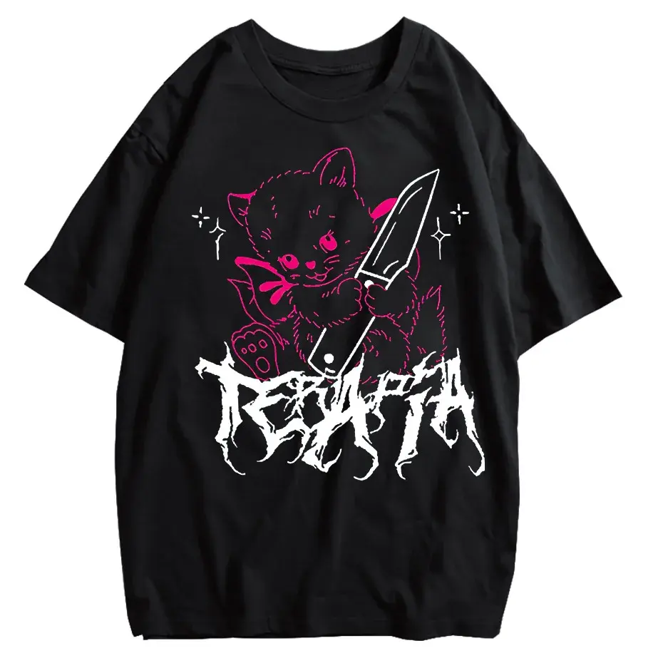 Men's Cute Anime E-Girl Kawaii T-Shirt Vintage Harajuku Streetwear Loose Fit by Vimost Shop