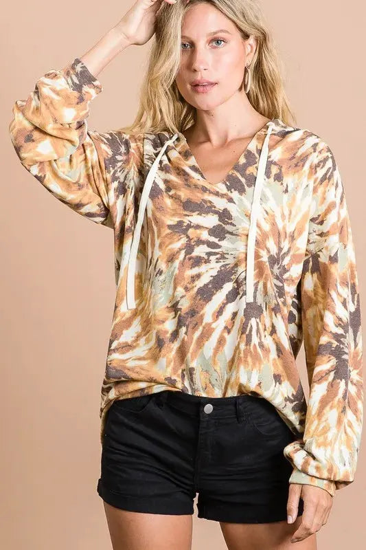 BiBi Tie Dye Terry Hoodie With Twill Tape Drawstring by BiBi