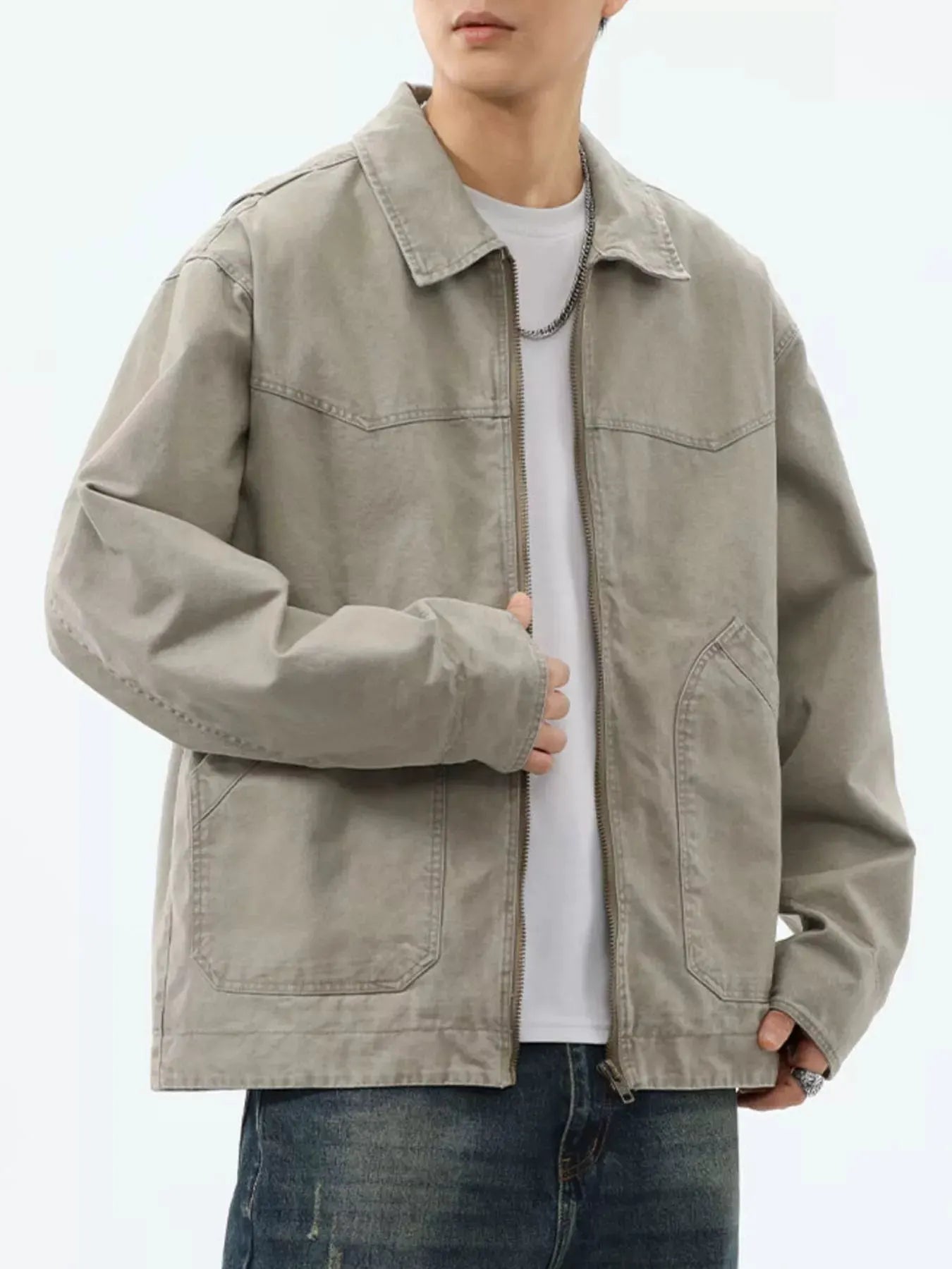 Men's Plus Size Zip-Up Trucker Jacket by Partner Label