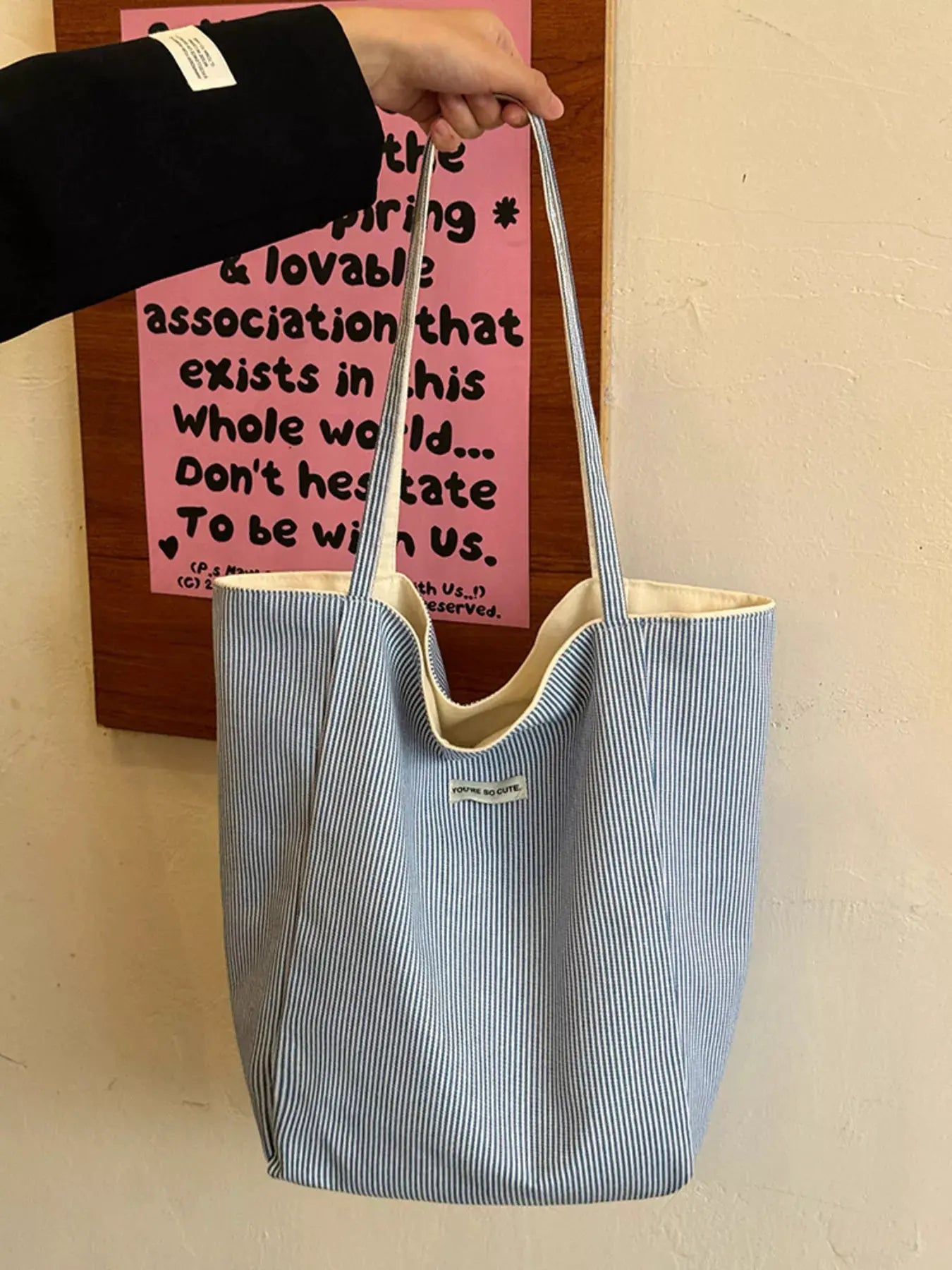 Letter Embroidered Canvas Shoulder Bag by Partner Label