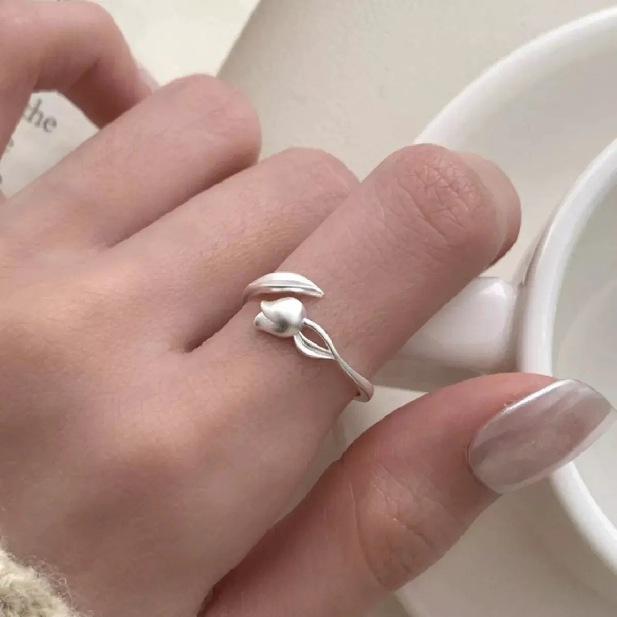 925 Sterling Silver Flower Bypass Ring by Partner Label