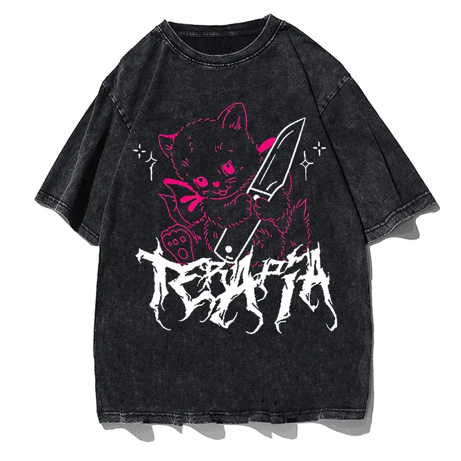 Men's Cute Anime E-Girl Kawaii T-Shirt Vintage Harajuku Streetwear Loose Fit by Vimost Shop