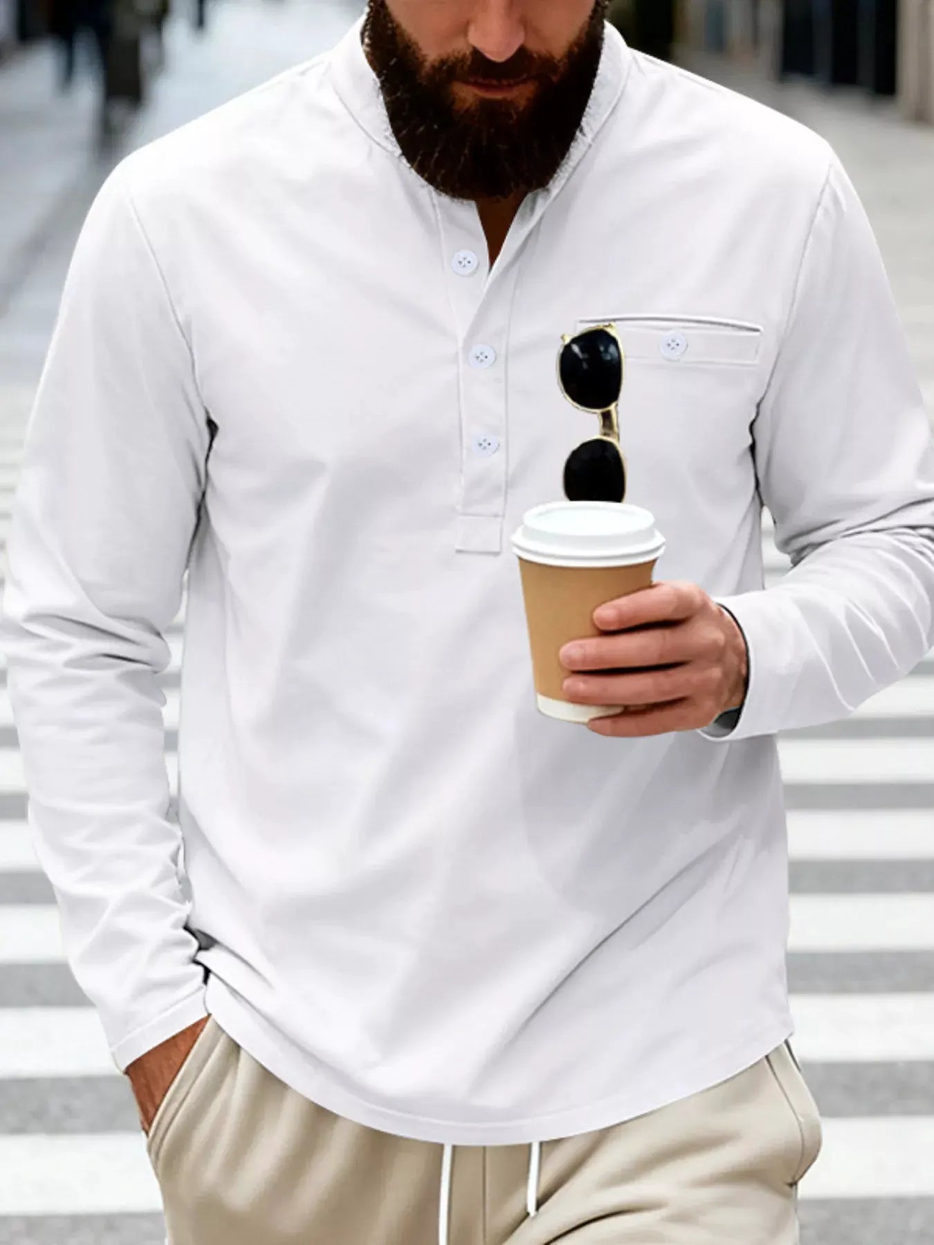 Men's Full Size Button Detail Long Sleeve Shirt Plus Size by Trendsi