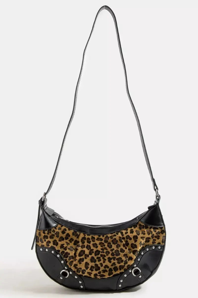 Fame Leopard Print Half Moon Shoulder Bag by Fame