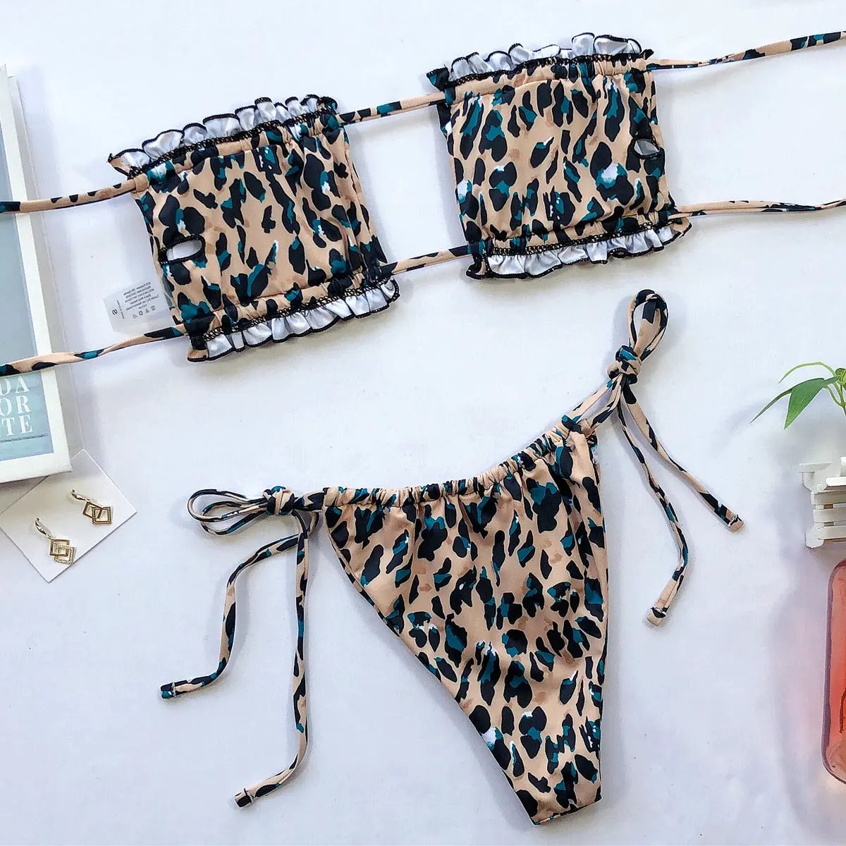 Frill Trim Ruched Bikini Set by Partner Label