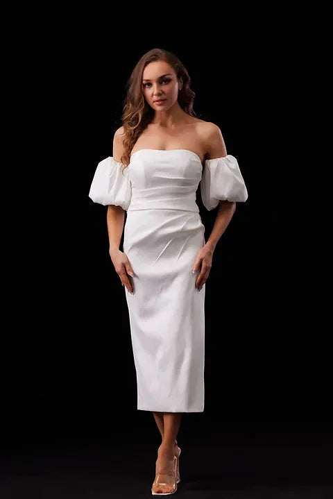 Luxurious Bridal Strapless Midi Dress With Removable Sleeves For Brides Tux USA by Tux-USA